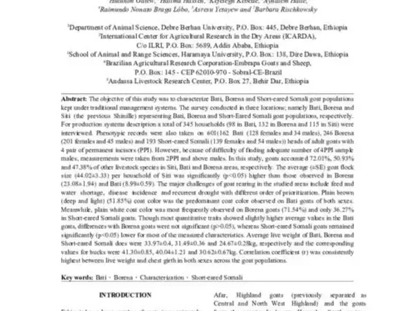 Characterization of Indigenous Goat Populations in Selected Areas of Ethiopia