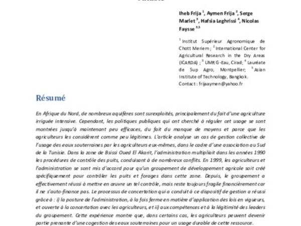 Gestion de l’usage d’une nappe par un groupement d’agriculteurs: l’expérience de Bsissi Oued El Akarit en Tunisie