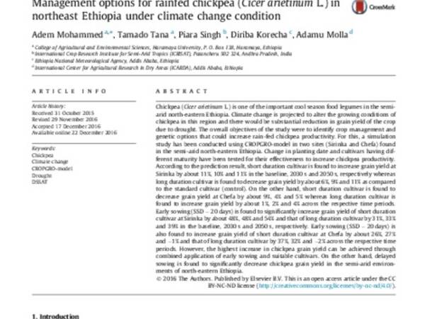 Management options for rainfed chickpea (Cicer arietinum L.) in northeast Ethiopia under climate change condition