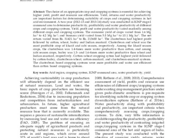 Relative Yield, Profit and Water Productivity of Crops in IGNP Stage-I