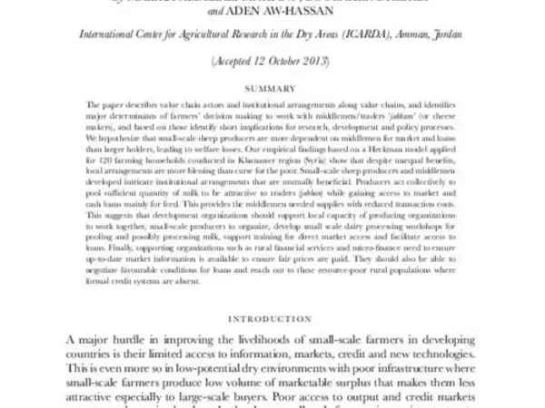 DETERMINANTS OF SMALL SCALE DAIRY SHEEP PRODUCERS’ DECISIONS TO USE MIDDLEMEN FOR ACCESSING MARKETS AND GETTING LOANS IN DRY MARGINAL AREAS IN SYRIA