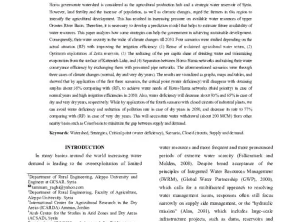 Impact of Climate Changes on Water Resources Availability in the Orontes River Watershed: Case of Homs Governorate in Syria
