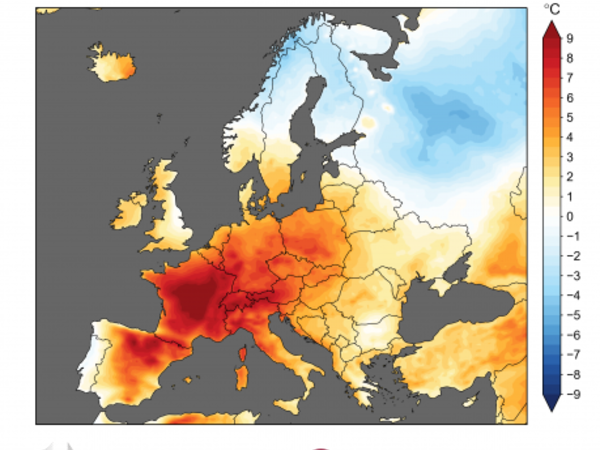 European temperature of the land on June 26, 2019