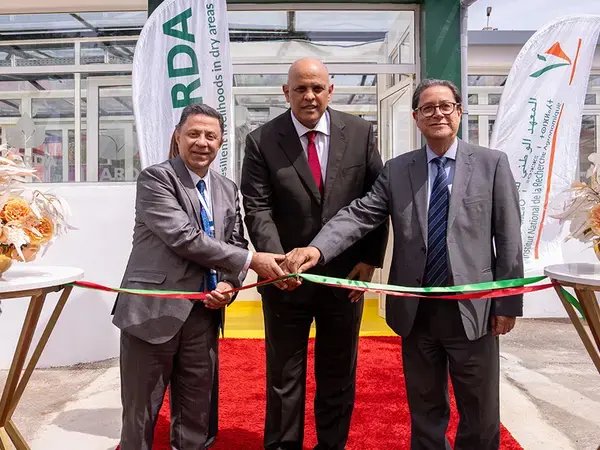 From Left to Right: Dr. Tareq Alzabet, ICARDA Board Chair; Dr. Redouane Arrach, Secretary General of the Ministry of Agriculture; Mr. Aly Abousabaa, ICARDA Director General 