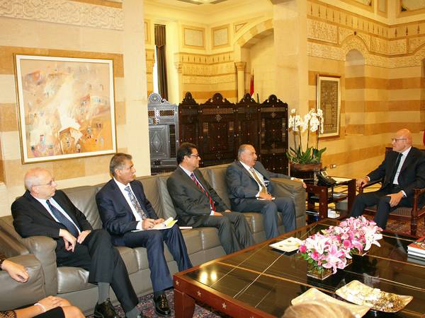 Dr. Mahmoud Solh and Mr. Aly Abousabaa, ICARDA's outgoing and incoming DGs respectively with the Lebanese Prime Minister, H.E. Tammam Salam