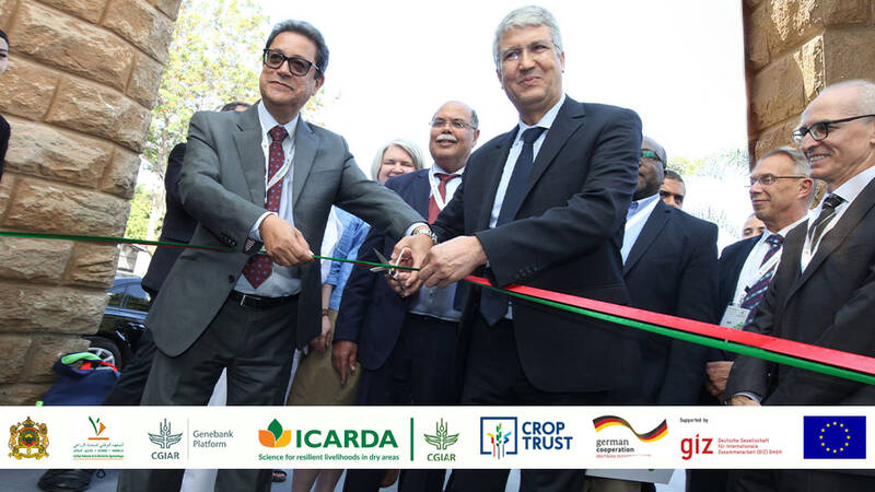 Genebank Ribbon-Cutting Ceremony - Center from left to right: Aly Abousabaa, CGIAR's Regional Director of CWANA and ICARDA Director General and His Excellency Dr. Mohamed Sadiki, Morocco’s Minister of Agriculture.