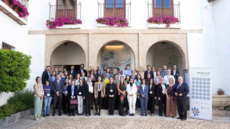 A group photo with ICARDA representative Dina Najjar at Masar Al'an 2026 in Spain
