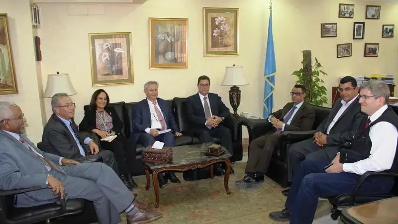 FAO Assistant Director General and Near East-North Africa Regional Representative, Abdessalam Ould Ahmed chats with ICARDA Director General, Aly Abousabaa