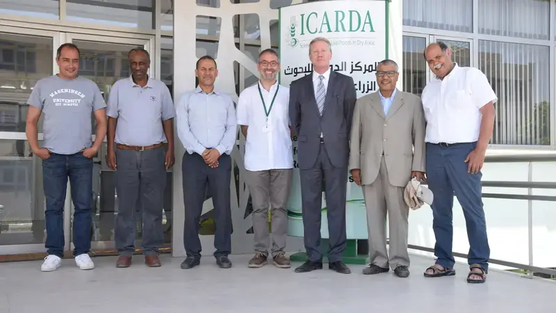 H.E. Youssef Rajji, Ambassador of Lebanon to Morocco, surrounded by ICARDA scientists during his visit to ICARDA-Rabat
