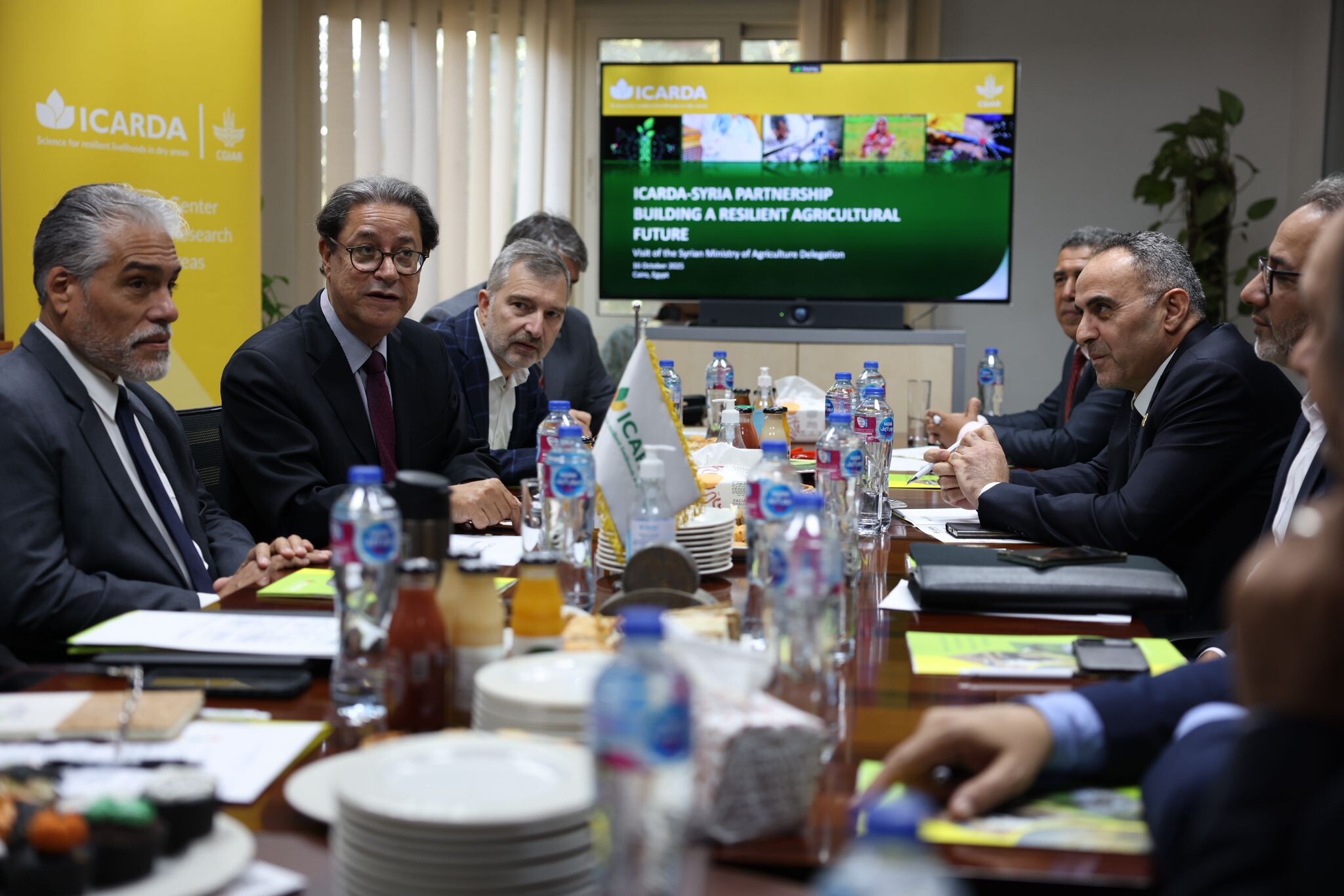 Meeting in Cairo - Left: ICARDA's Dr. Augusto Beccara; Mr. Aly Abousabaa; Dr. Muhi El-Dine Hilali - Right: H.E. Dr. Amjad Badr