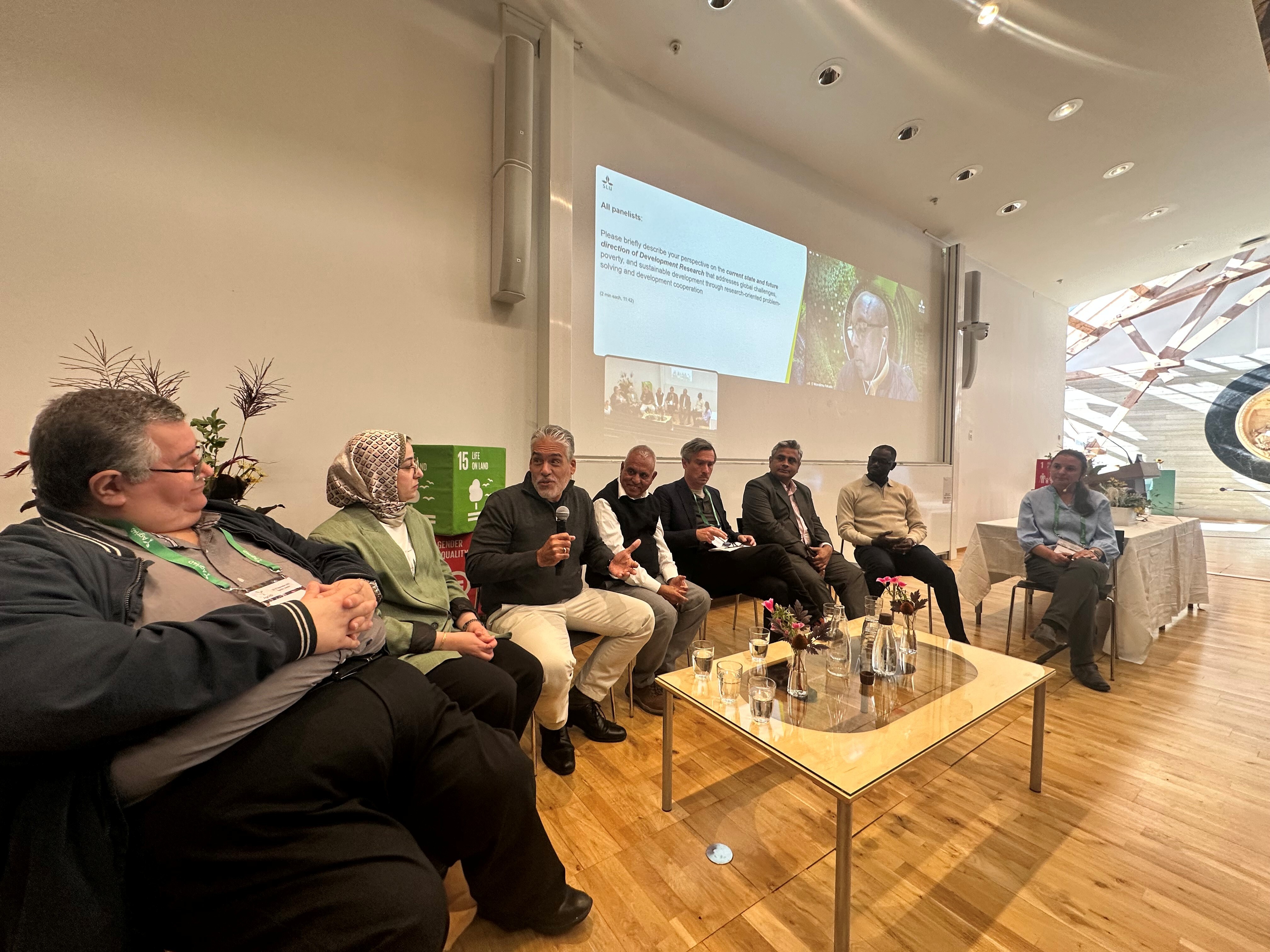 Closing roundtable discussion in Uppsala, Sweden. Left to Right: Prof. Ortiz (SLU), Dr. Kabbaj (ICARDA), Dr. Becerra (ICARDA), Dr. Jahoor (Nordic Seed), Dr. Lyngkjaer (NordGen), Dr. Shailendra (Olam Agri), Dr. Sall (ISRA), and Prof.Guiterrez (SLU).