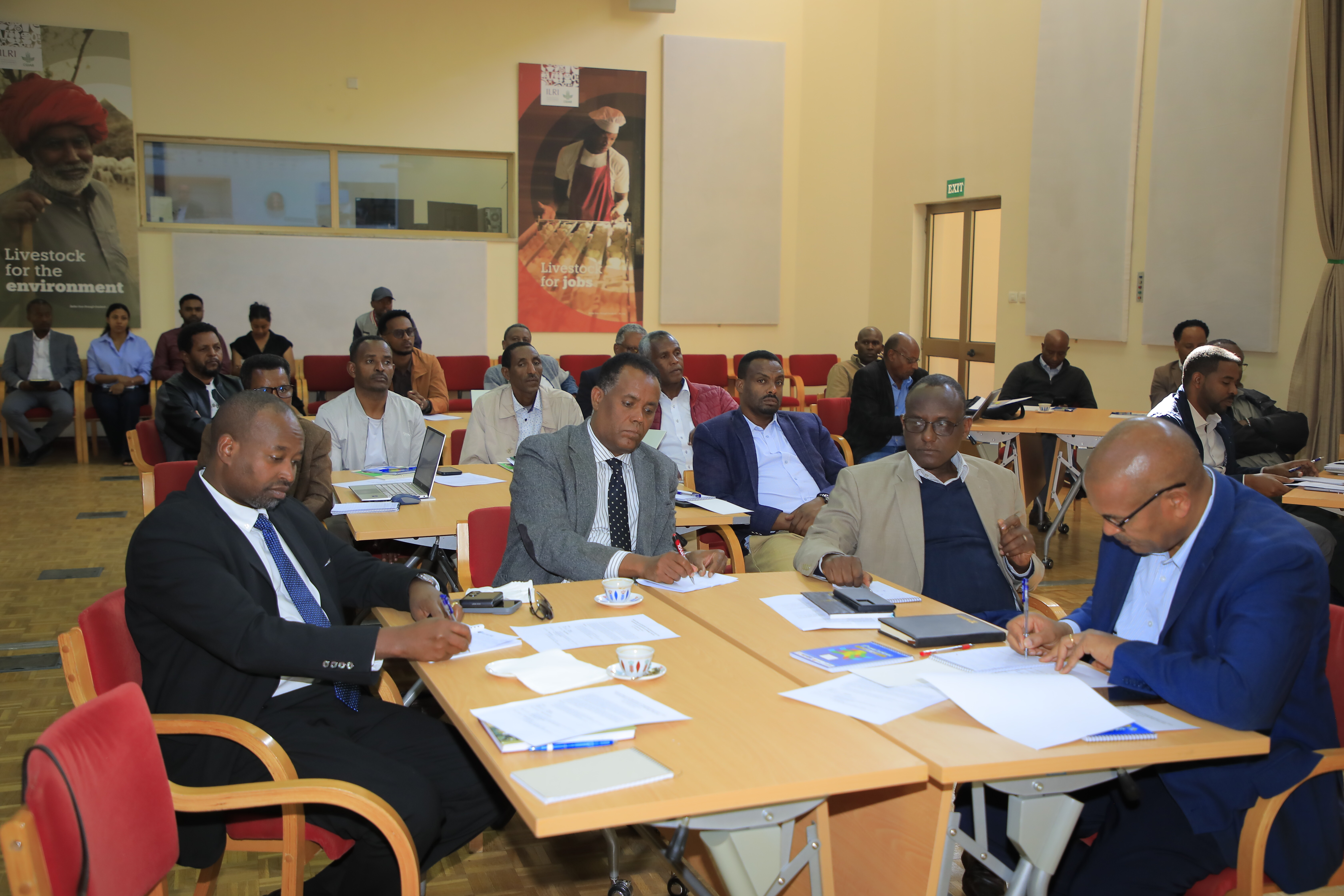 From left to right: H.E. Dr. Solomon Soka, State Minister, Labor Employment, and Market Sector at the Ministry of Labor and Skills; H.E. Dr. Fikru Regassa; Dr. Diriba Geleti; Dr. Asrat Tera.  