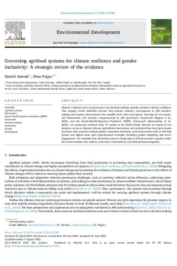 Governing agrifood systems for climate resilience and gender inclusivity: A strategic review of the evidence