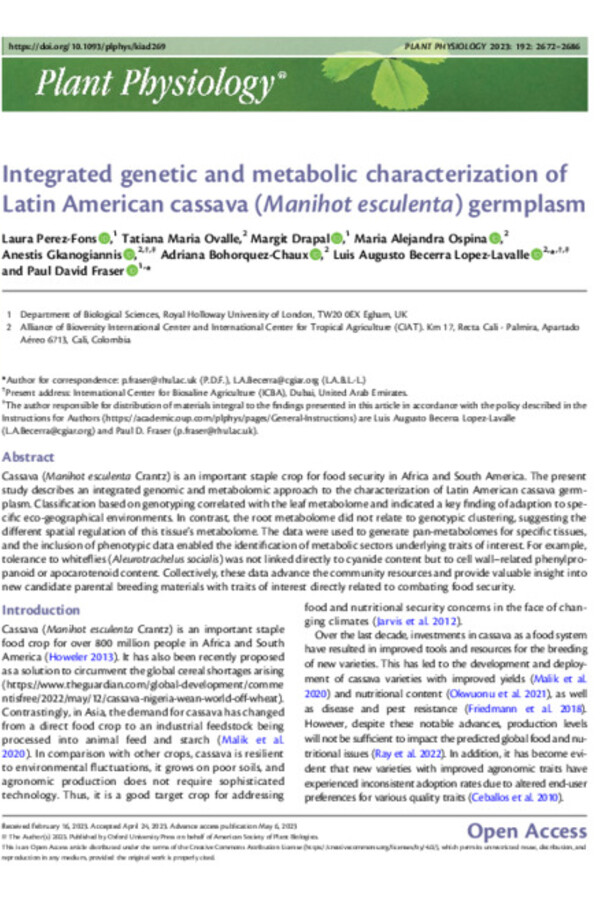 Integrated genetic and metabolic characterization of Latin American cassava (Manihot esculenta) germplasm