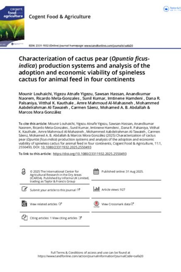 Characterization of cactus pear (Opuntia ficus-indica) production systems and analysis of the adoption and economic viability of spineless cactus for animal feed in four continents