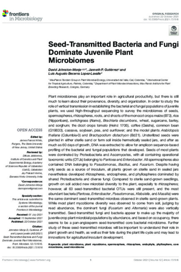 Seed-Transmitted Bacteria and Fungi Dominate Juvenile Plant Microbiomes