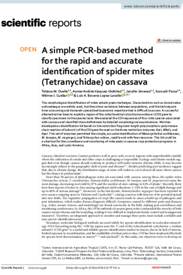 A simple PCR-based method for the rapid and accurate identification of spider mites (Tetranychidae) on cassava