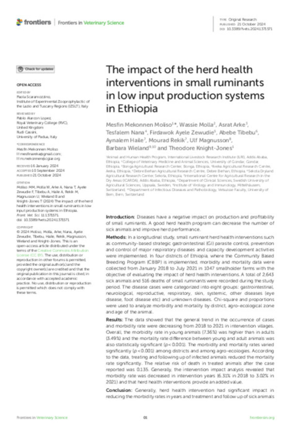 The impact of the herd health interventions in small ruminants in low input production systems in Ethiopia