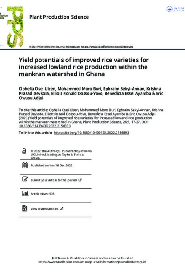 Yield potentials of improved rice varieties for increased lowland rice production within the mankran watershed in Ghana