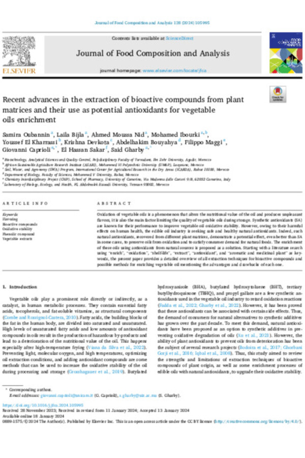 Recent advances in the extraction of bioactive compounds from plant matrices and their use as potential antioxidants for vegetable oils enrichment 