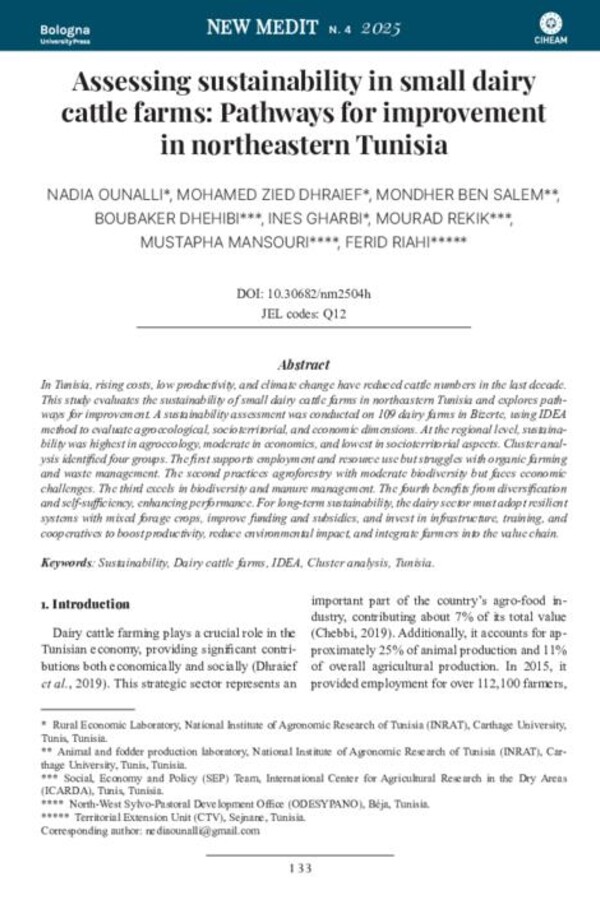 Assessing sustainability in small dairy cattle farms: Pathways for improvement in northeastern Tunisia