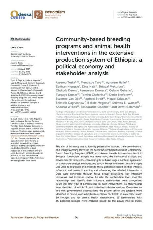 Community-based breeding programs and animal health interventions in the extensive production system of Ethiopia: a political economy and stakeholder analysis