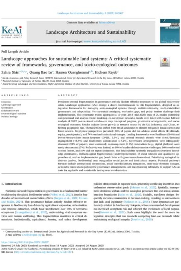 Landscape approaches for sustainable land systems: A critical systematic review of frameworks, governance, and socio-ecological outcomes