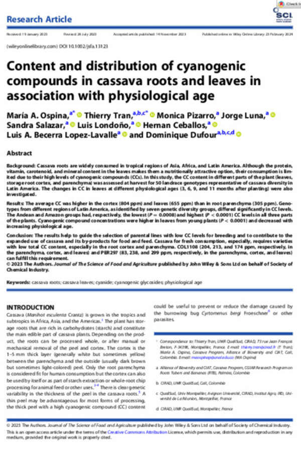 Content and distribution of cyanogenic compounds in cassava roots and leaves in association with physiological age