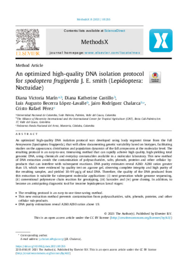 An optimized high-quality DNA isolation protocol for spodoptera frugiperda J. E. smith (Lepidoptera: Noctuidae)