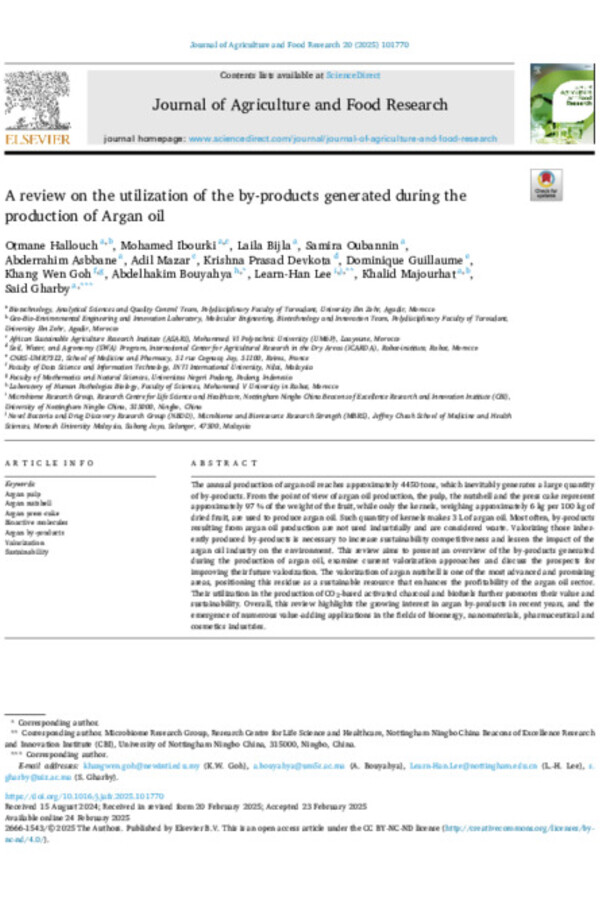 A review on the utilization of the by-products generated during the production of Argan oil