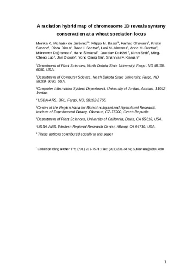 A radiation hybrid map of chromosome 1D reveals synteny conservation at a wheat speciation locus