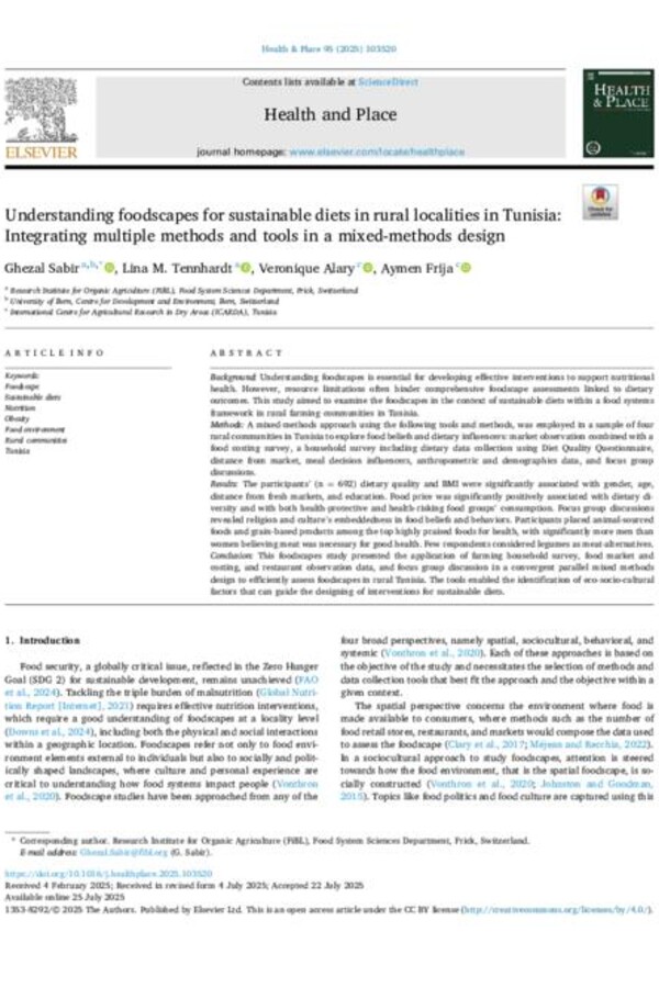 Understanding foodscapes for sustainable diets in rural localities in Tunisia: Integrating multiple methods and tools in a mixed-methods design