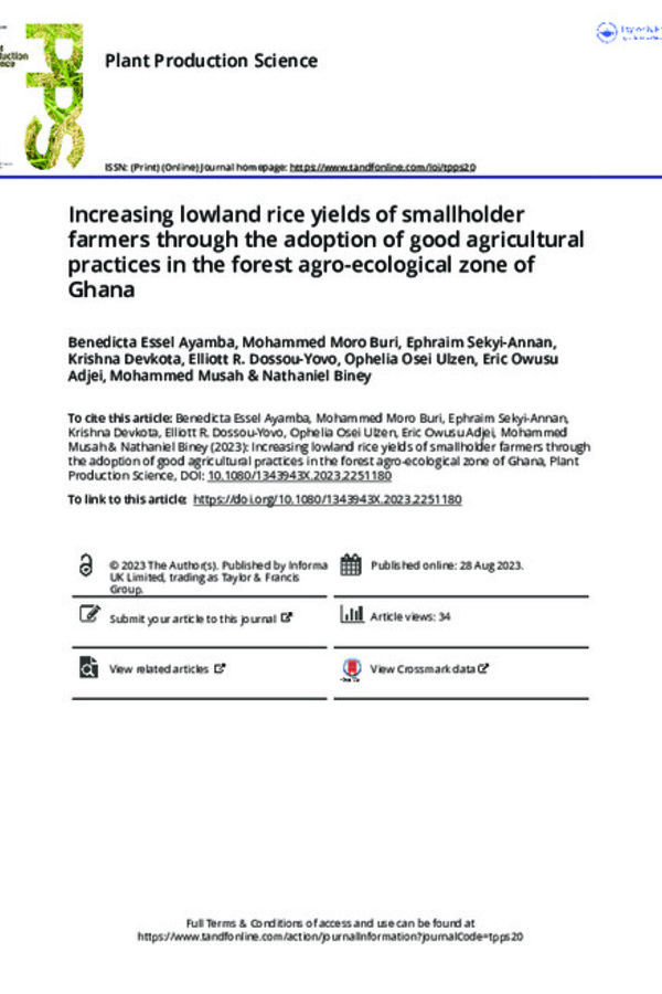 Increasing lowland rice yields of smallholder farmers through the adoption of  good agricultural practices in the forest agro-ecological zone of Ghana