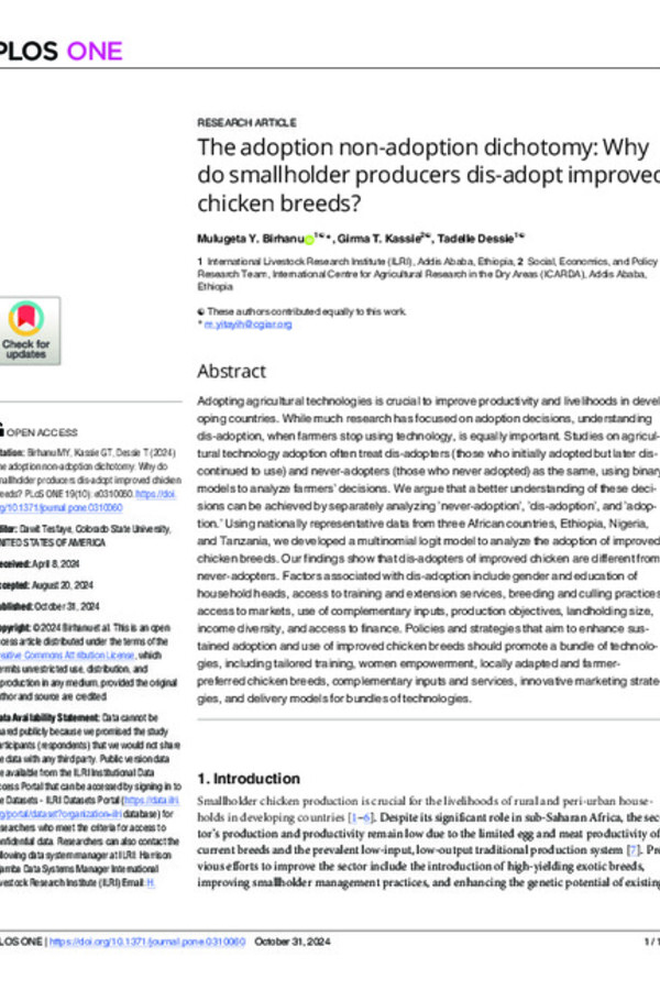 The adoption non-adoption dichotomy: Why do smallholder producers dis-adopt improved chicken breeds?