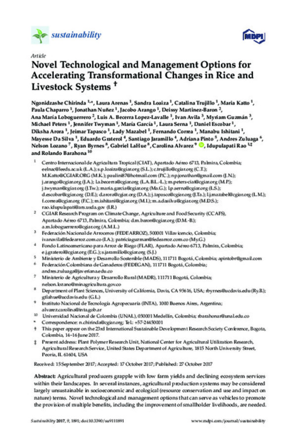 Novel Technological and Management Options for Accelerating Transformational Changes in Rice and Livestock Systems