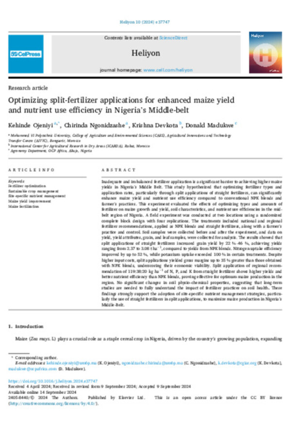 Optimizing split-fertilizer applications for enhanced maize yield and nutrient use efficiency in Nigeria’s Middle-belt