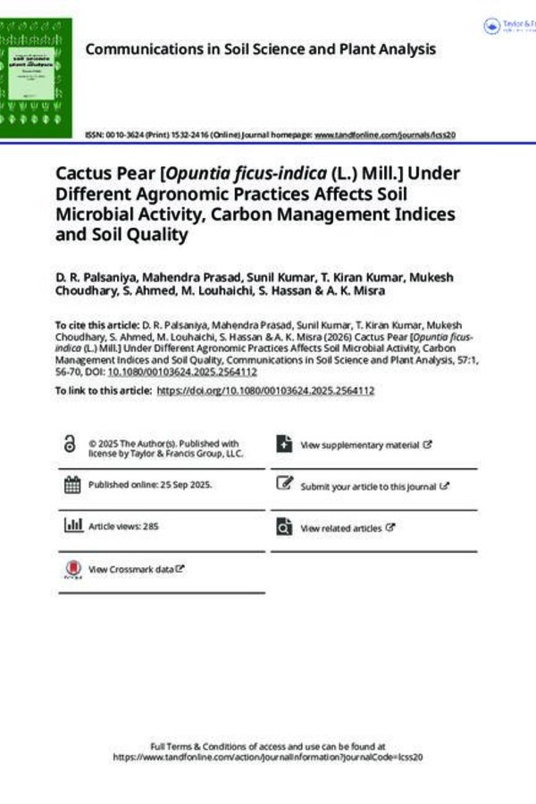 Cactus Pear [Opuntia ficus-indica (L.) Mill.] Under Different Agronomic Practices Affects Soil Microbial Activity, Carbon Management Indices and Soil Quality