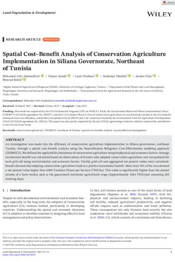Spatial Cost–Benefit Analysis of Conservation Agriculture Implementation in Siliana Governorate, Northeast of Tunisia