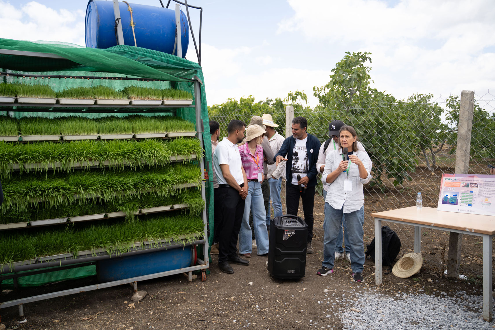 Dr. Barbara Ann Rischkowsky showcases ICARDA's forager at Marchouch Station, Morocco. 2025. Photo by Ismail Belkhadir/ICARDA.