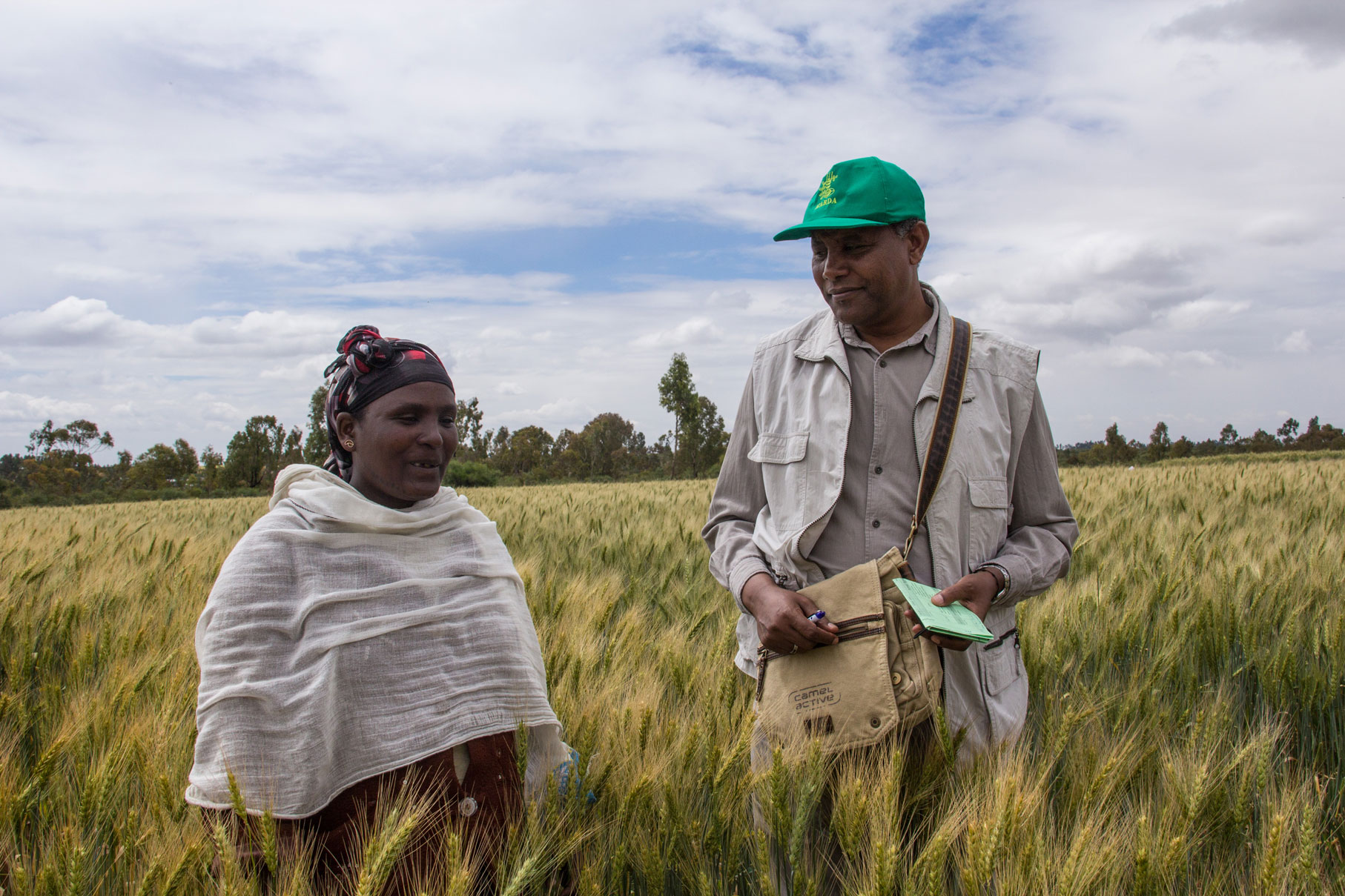 Dr. Zewdie Bishaw with Ethiopian Woman Farmer during a farmer field day, Ethiopia. 2013.